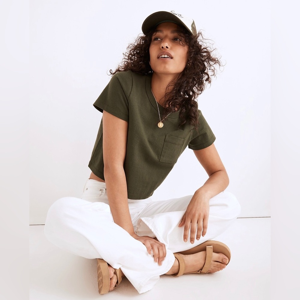 Madewell Green Organic Cotton Cropped Pocket Tee